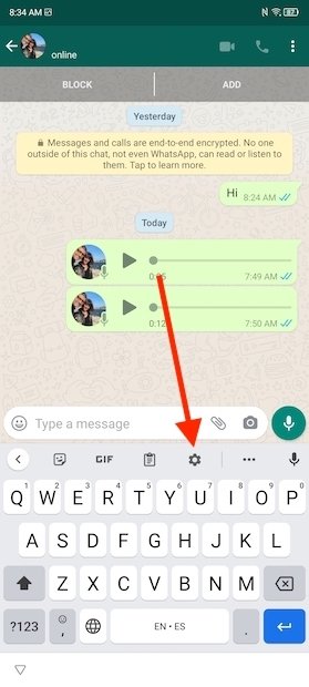 Ouvrir les paramètres du clavier depuis WhatsApp