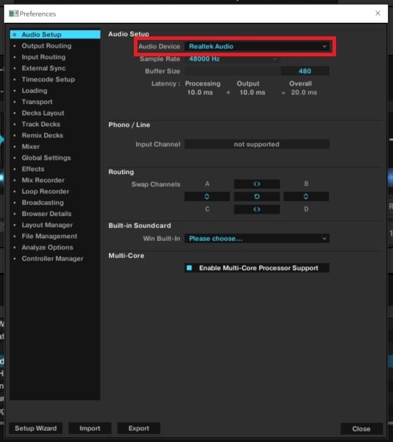 Abrir lista de dispositivos de audio