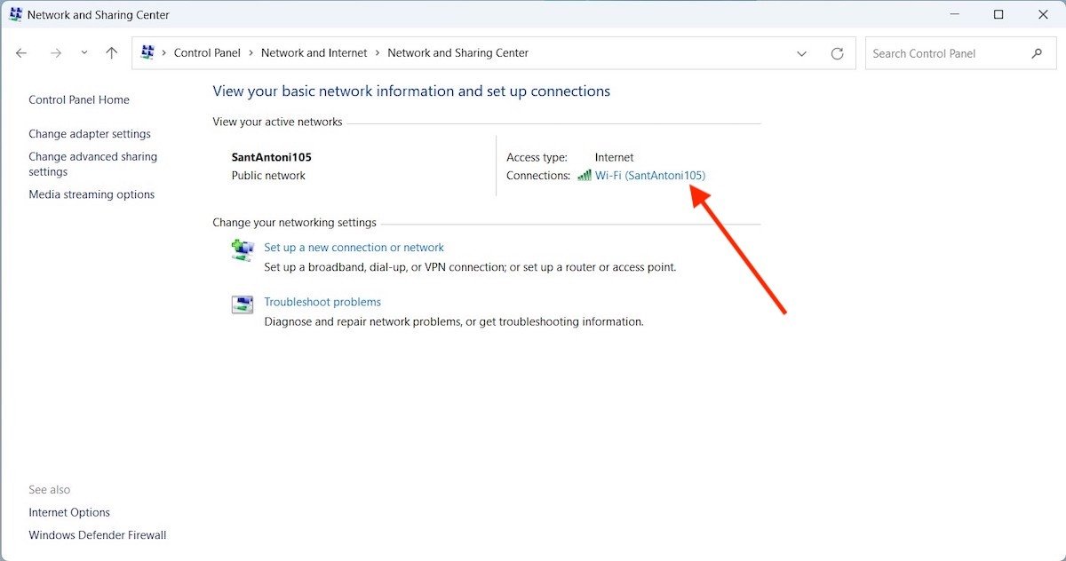 Open the properties of the WiFi network