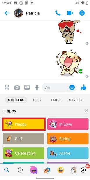 Ouvrir la catégorie de Stickers