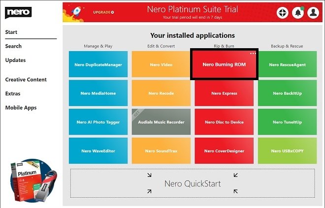 Open the tool from Nero Start