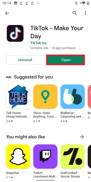 Open TikTok from Google Play