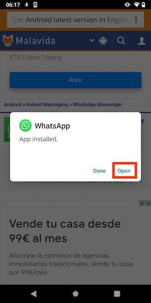 Откройте WhatsApp после обновления