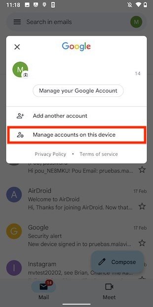 Abrir ajustes de cuenta en Android