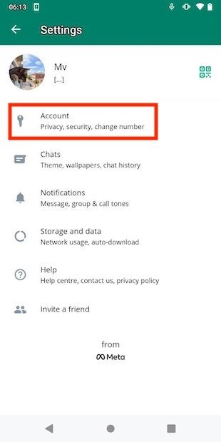 Open your WhatsApp account settings
