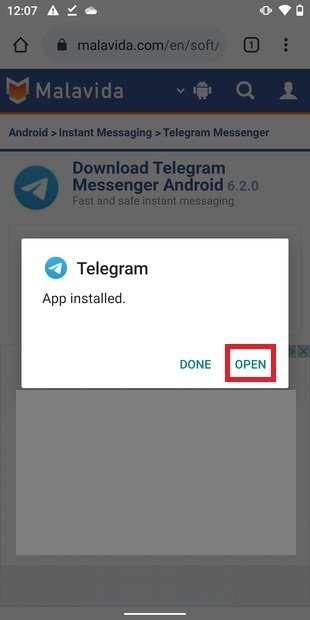 Lancer Telegram une fois l’installation terminée