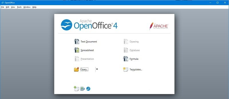 OpenOffice welcome screen