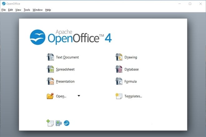 Pantalla de inicio de OpenOffice