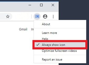 Option pour toujours montrer l'icône Cast sur Chrome