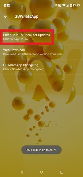 自動バージョンチェックを実行するために押すオプション