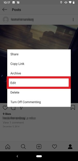 Opción para editar imágenes subidas a Instagram
