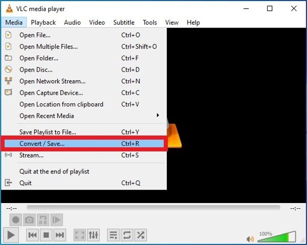 Voce per aprire il convertitore di formati di VLC