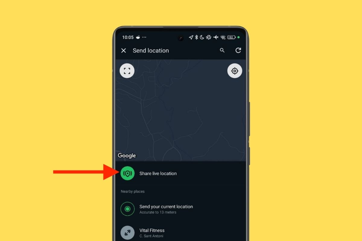 Option to share your real-time location in a WhatsApp chat