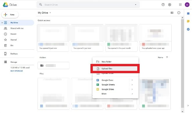 Opzione per caricare un PDF su Google Drive