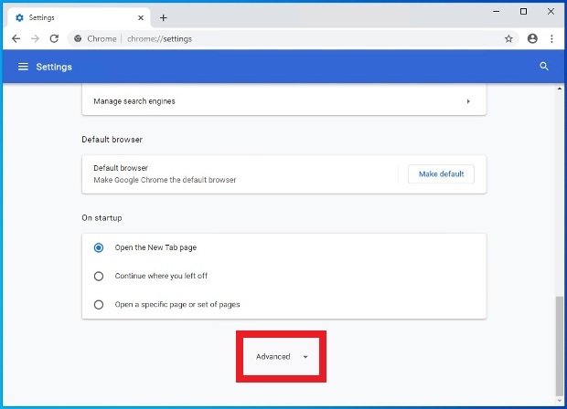 Option pour voir les paramètres avancés de Chrome