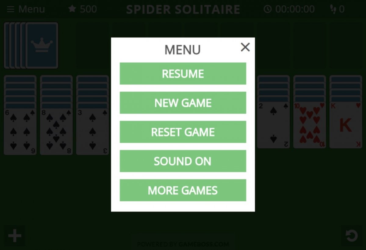 Jogando paciência spider com dois naipes 