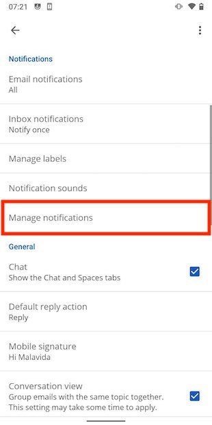 Otras opciones de notificaciones