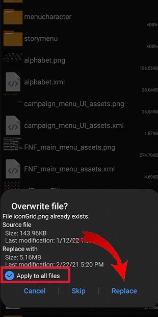 Overwrite the files