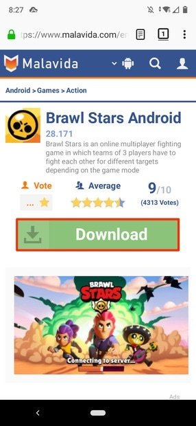 Page to access the download of Brawl Stars