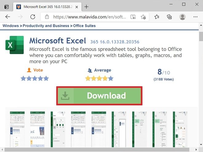 Ficha de descarga de Excel en Malavida