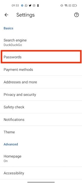 Password options