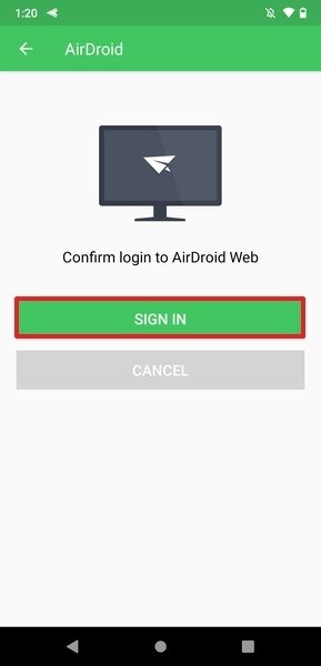 Permission to access AirDroid Web
