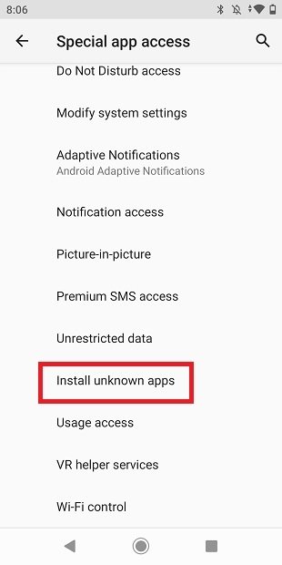 Autorisations d'installation pour des applications inconnues