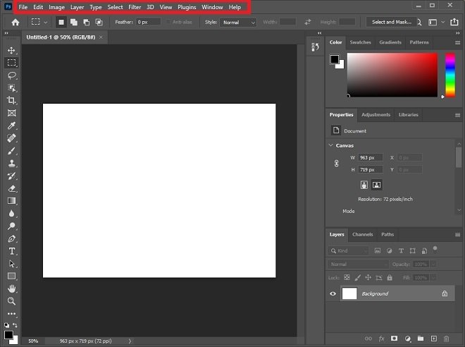 Photoshop’s main menu