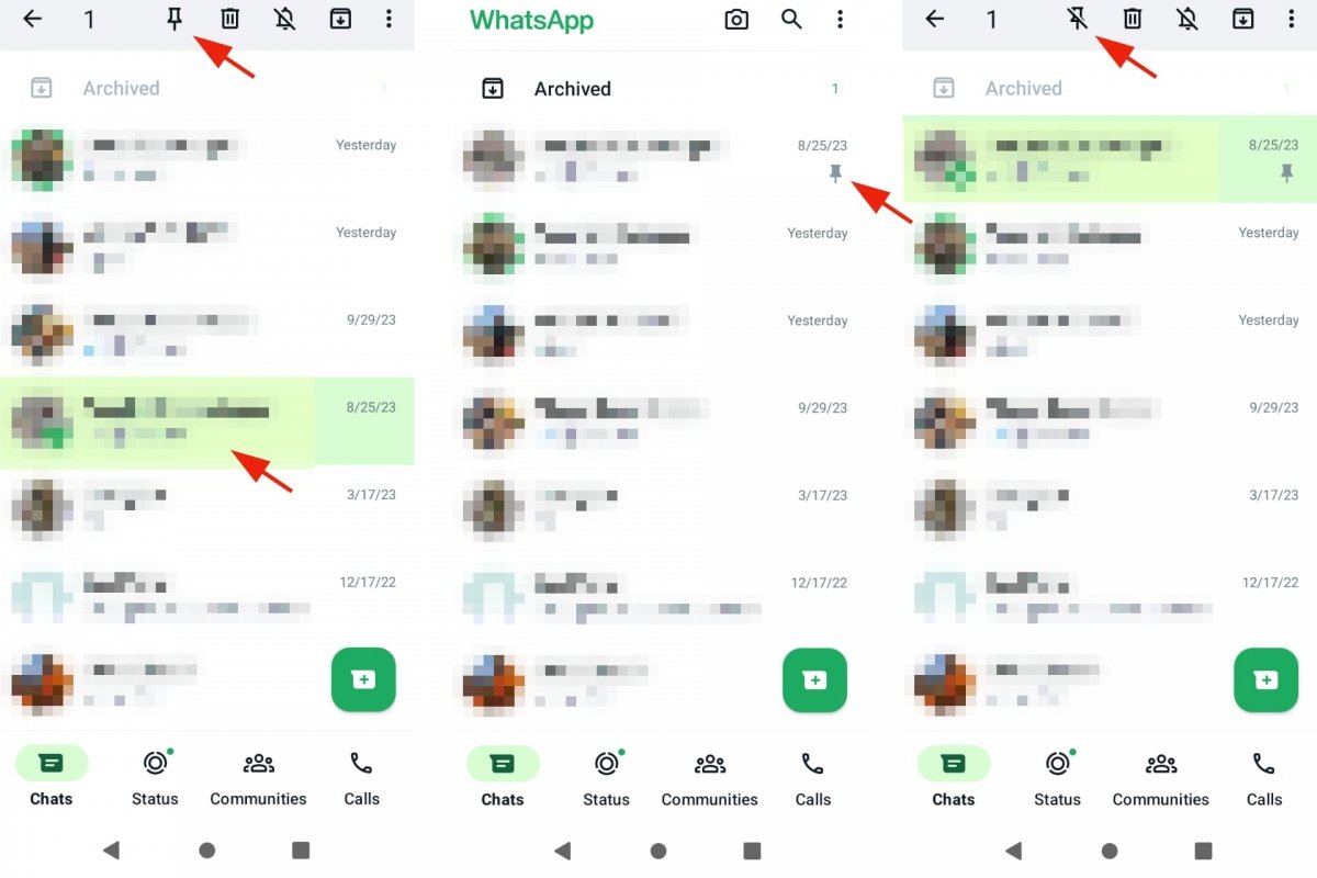 Pinning conversations in WhatsApp