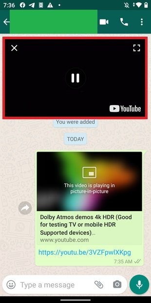 Vidéo dans une fenêtre contextuelle de WhatsApp