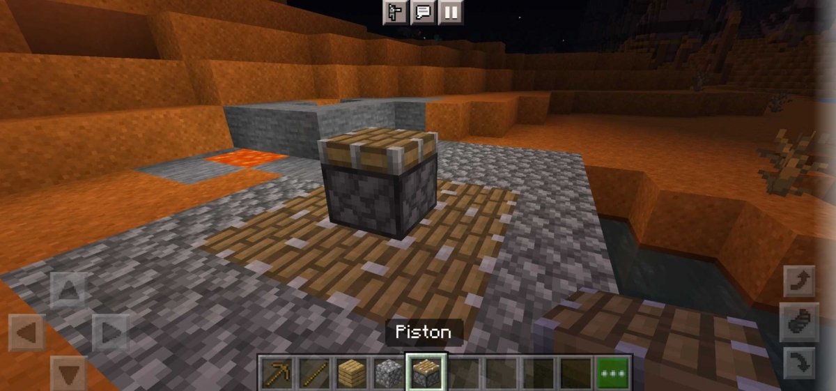 Pistão em um cenário de lava de Minecraft