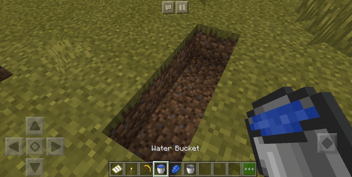 Place a water bucket on the two blocks on the far sides