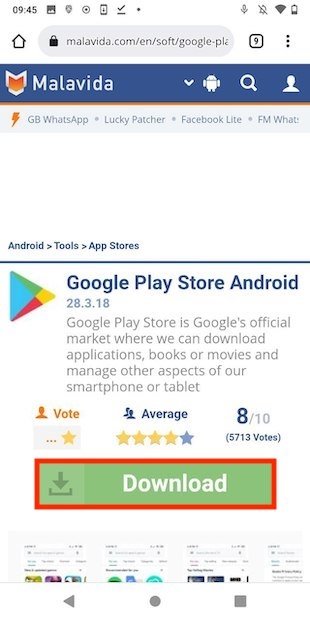 Play Store download page