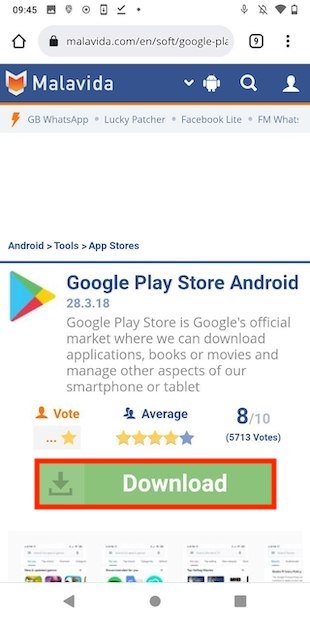 Scheda di download del Play Store