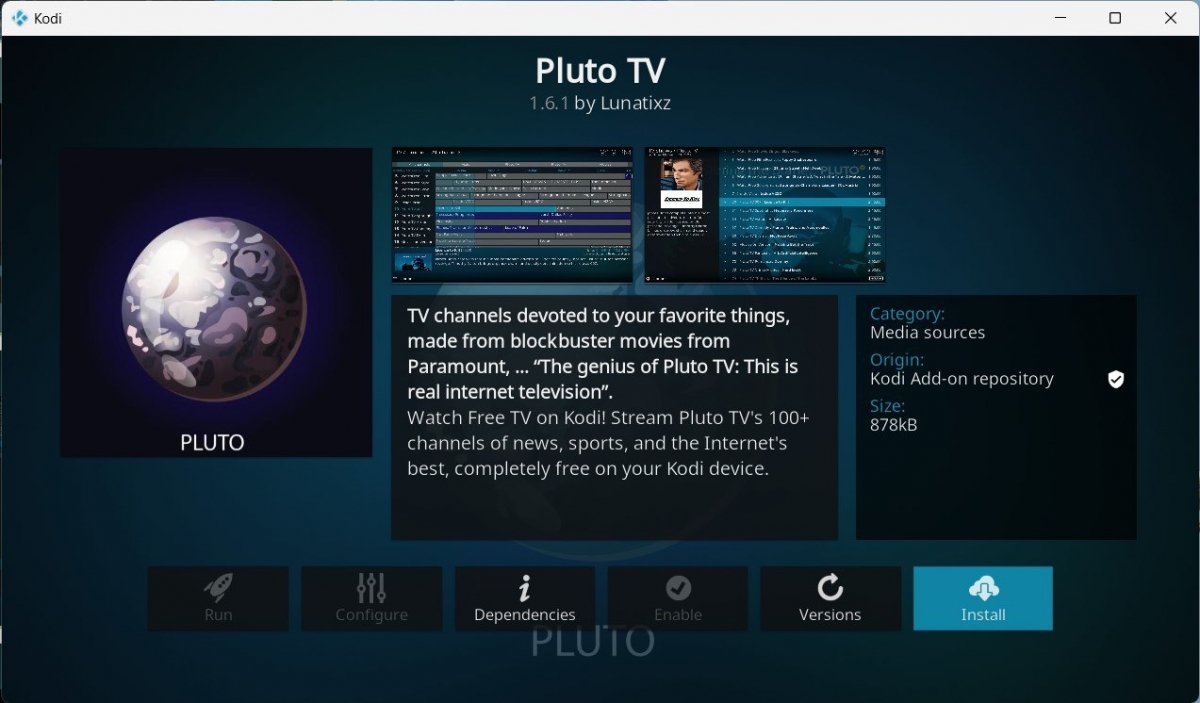 PC向けKodiのためのPluto TV