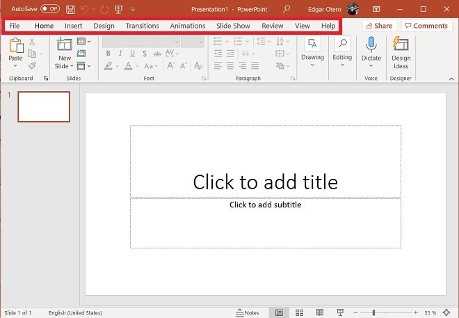 PowerPoint’s main menu