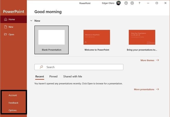 PowerPoint’s settings