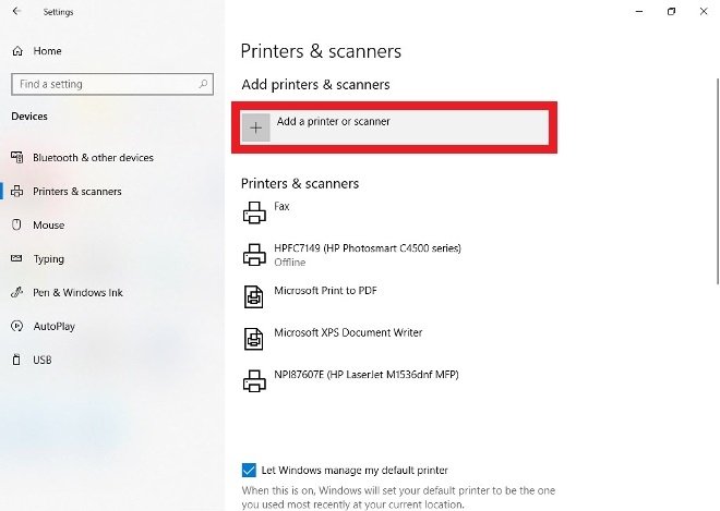 Drücken Sie auf Drucker oder Scanner hinzufügen