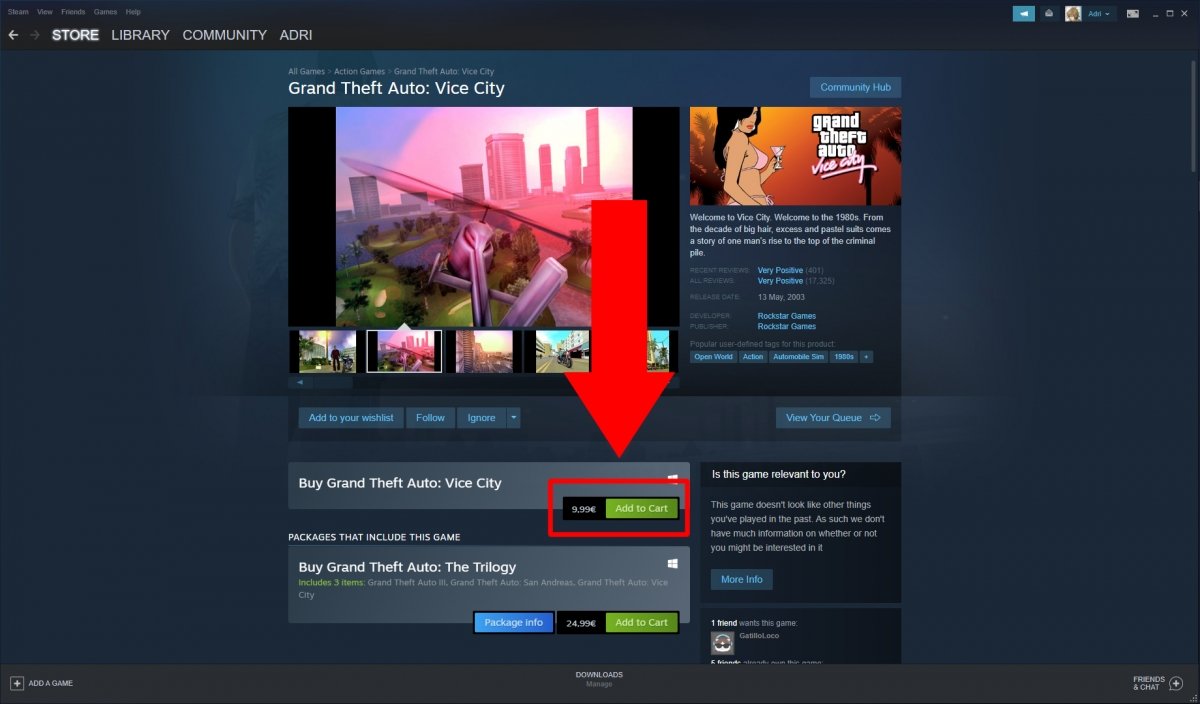 Pulsamos en Add to Cart para proceder a la compra del juego