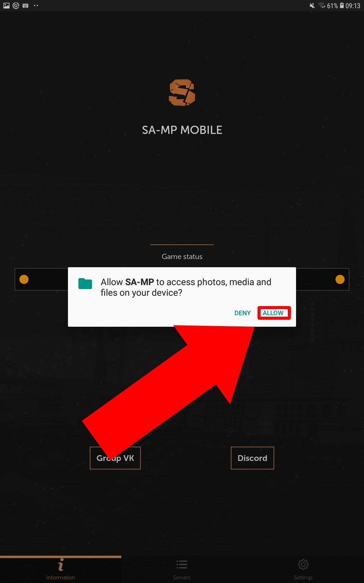 Press Allow to grant permissions to SA-MP Mobile