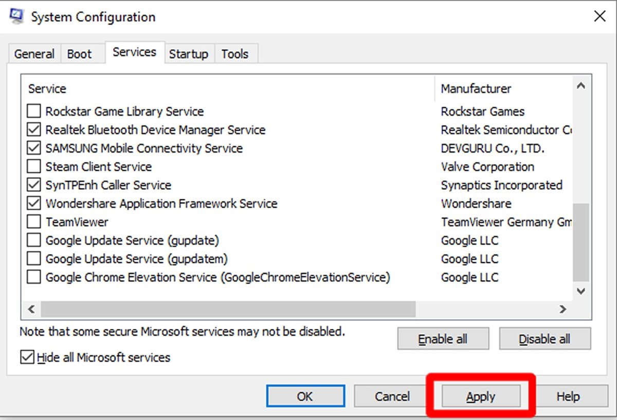 Cliquez sur Appliquer pour appliquer les changements que vous avez effectués