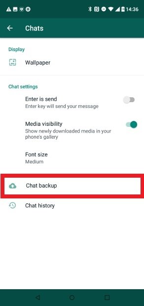 Нажмите на Chat Backup