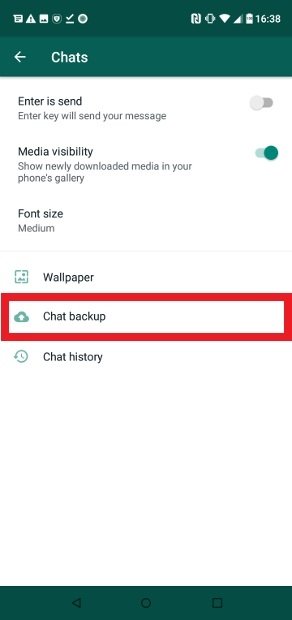 Tocca Chat backup per creare la copia
