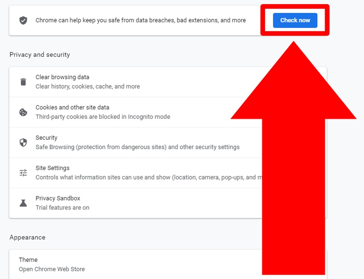 Pulsa en Check now para iniciar la comprobación