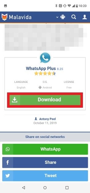 Нажмите Download, чтобы скачать WhatsApp Plus