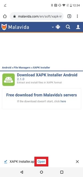 Press here to open the downloaded APK