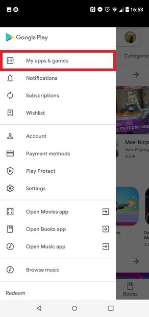 Нажмите на Мои приложения и игры