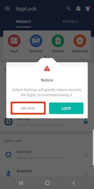 Press on Unlock