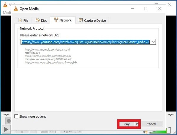 play youtube in vlc