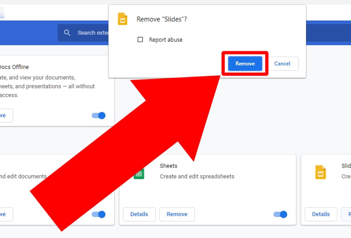 Haz click en Remove para eliminar la extensión